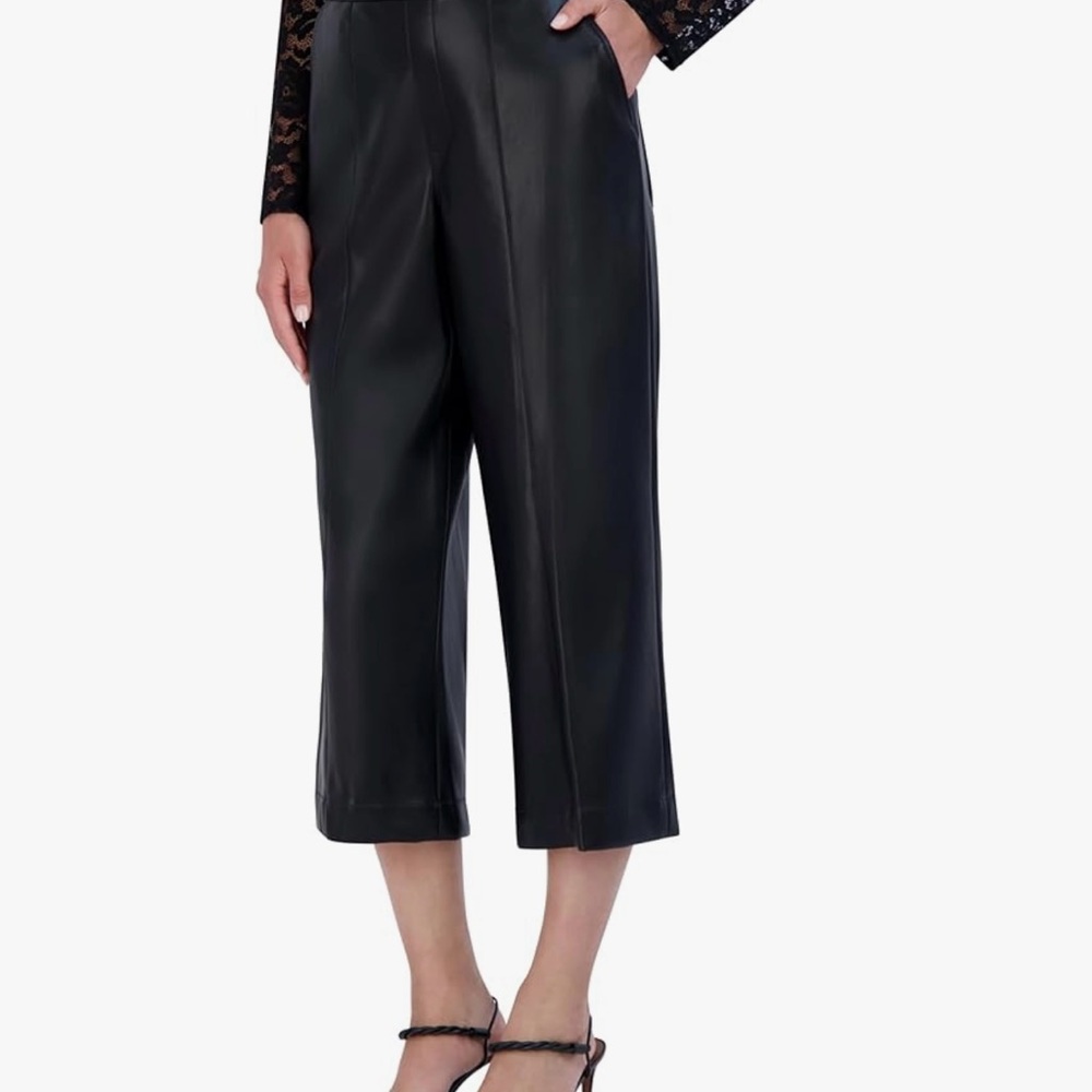 BCBG NEW YORK Faux-Leather Cropped Pants Women's 4 Onyx Elastic Waist Pull On - Picture 2 of 10